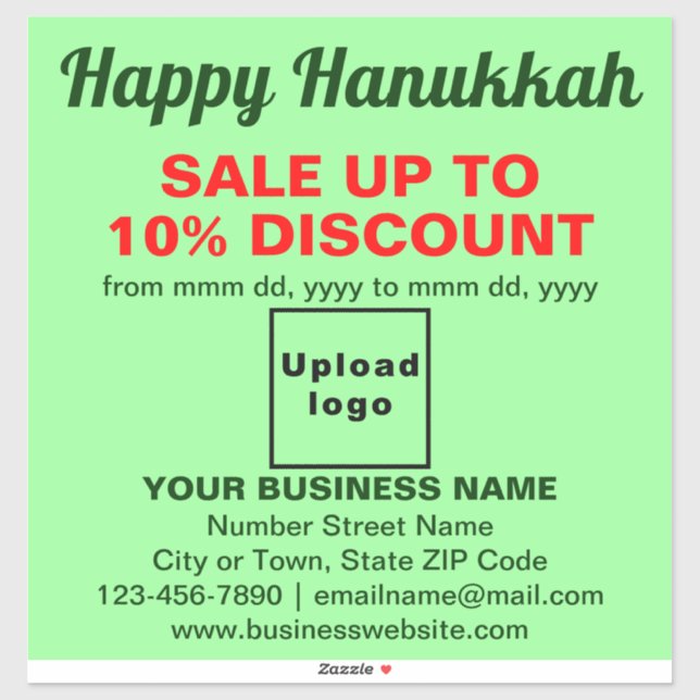 Business Hanukkah Sale on Light Green Vinyl Sticker (Sheet)