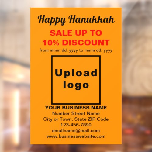 Business Hanukkah Sale on Orange Color Window Cling