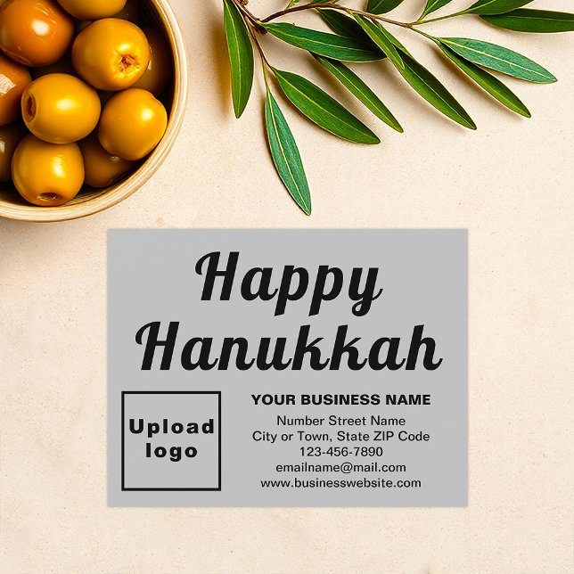 Business Hanukkah Small Gray Flat Holiday Card (Business brand with Hanukkah greeting on gray flat holiday card)