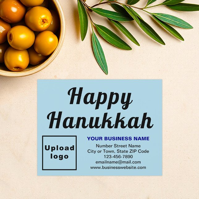 Business Hanukkah Small Light Blue Flat Holiday Card (Business brand with Hanukkah greeting on light blue flat holiday card)