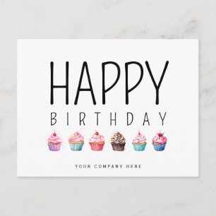 Business Happy Birthday Cupcake Add Logo Postcard
