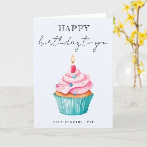 Business Happy Birthday Watercolor Cupcake  Card