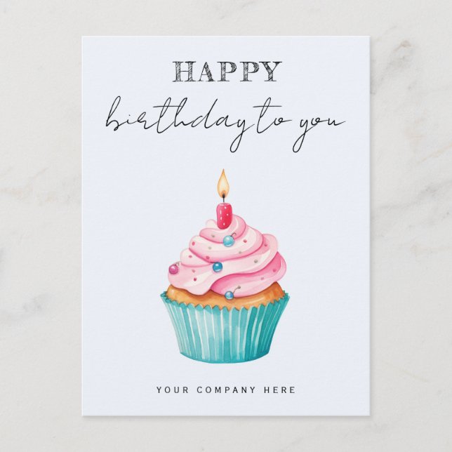 Business Happy Birthday Watercolor Cupcake  Postcard (Front)