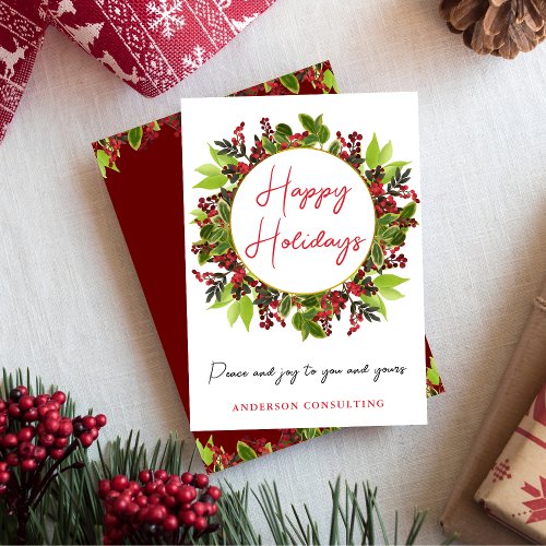 Business Happy Holidays Peace and Joy Holiday Card