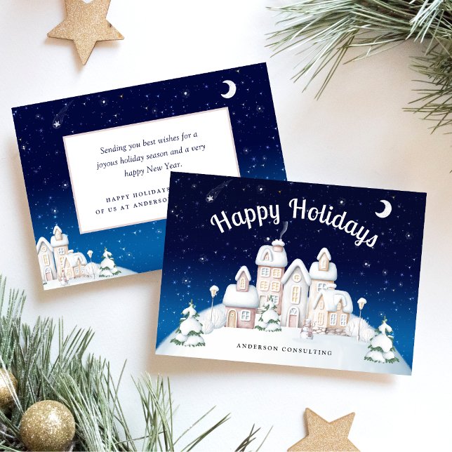 Business Happy Holidays Peaceful Snowy Village Holiday Card (Creator Uploaded)