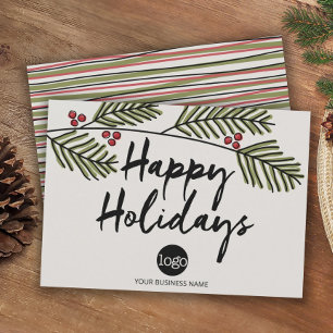 Business Happy Holidays Rustic Pine Tree Branches Holiday Card