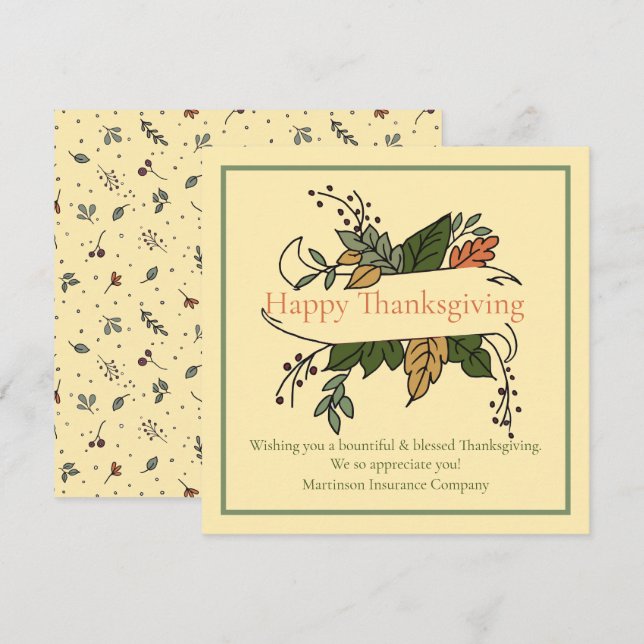 Business Happy Thanksgiving Grateful  Holiday Card (Front/Back)