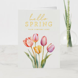 Business Hello Spring Watercolor Tulips Foil Greeting Card