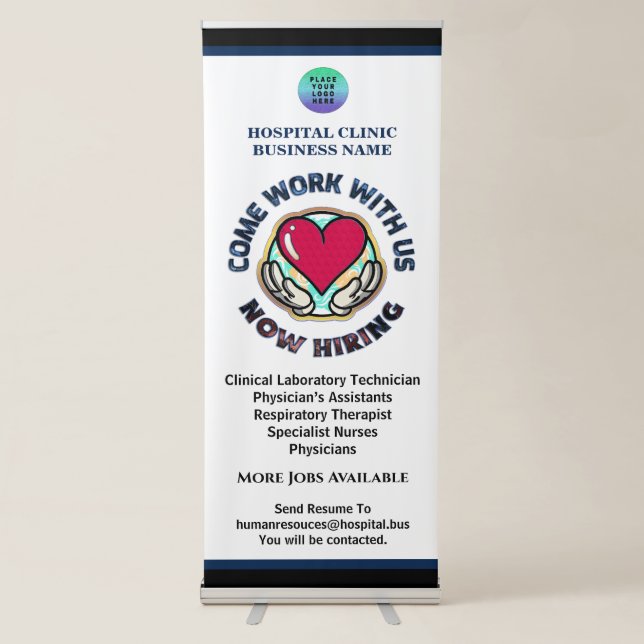 Business Help Wanted Now Hiring Employees Custom Retractable Banner (Front)