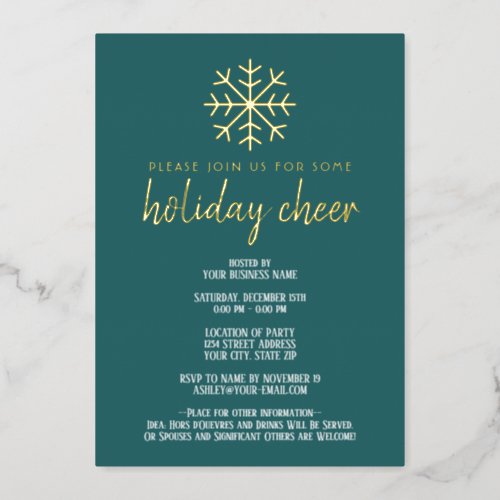 Business Holiday Cheer Party _ modern snowflake Foil Invitation