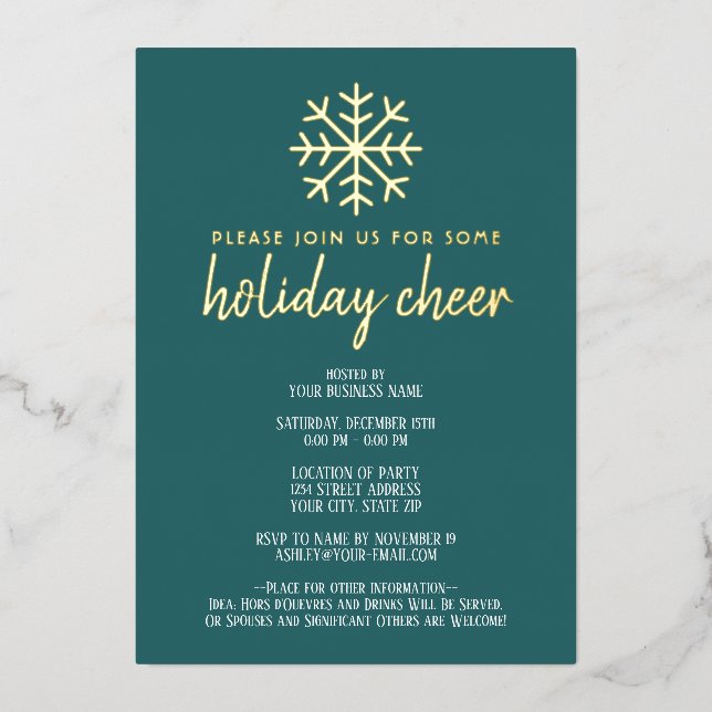 Business Holiday Cheer Party - modern snowflake Foil Invitation (Front)