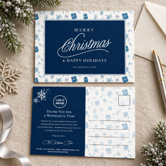 Business Holiday Greetings Elegant Navy Christmas Postcard