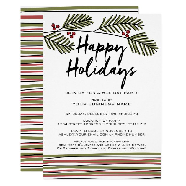 Business Holiday Party With Pine Tree Branches Card