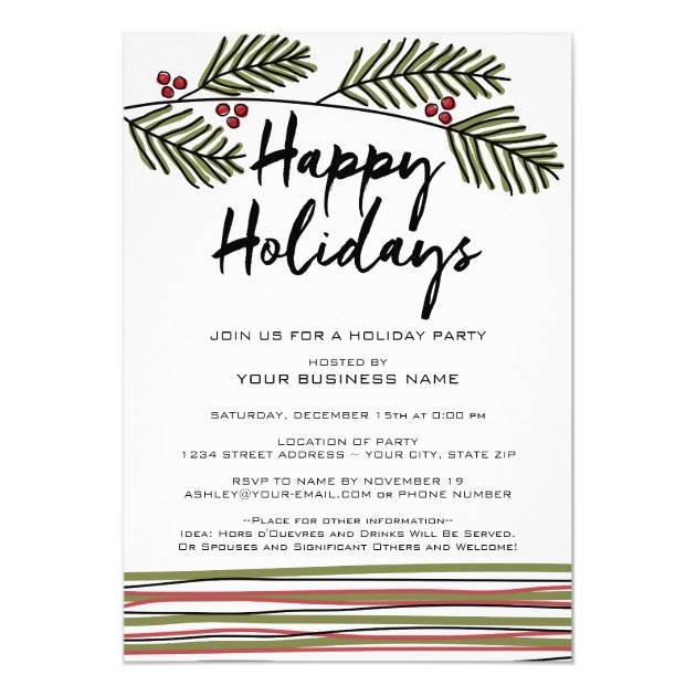 Business Holiday Party With Pine Tree Branches Card
