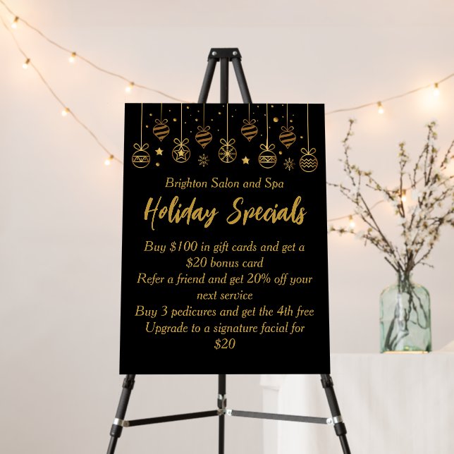 Business Holiday Specials Custom Black Gold Foam Board (In Situ (Stand))