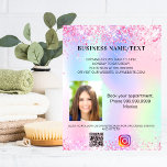 Business holographic photo qr code instagram flyer<br><div class="desc">Personalize and add your name,  address,  your text,  photo,  your own QR code to your instagram account. Blush pink,  purple,  rose gold,  mint green,  holographc bacground decorated with faux glitter sparkles.</div>