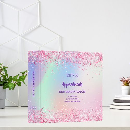 Business holographic pink purple glitter 3 ring binder