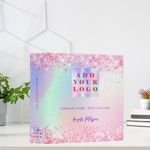 Business holographic pink purple logo 3 ring binder