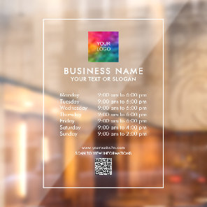 Business Hours Company Logo QR Code Custom Window Cling