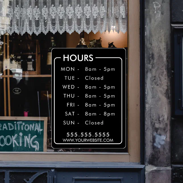 Business Hours Custom Store Window Personalized Cling | Zazzle