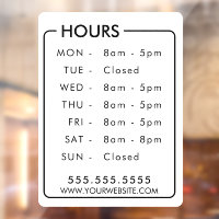 Business Hours Custom Store Window Personalized