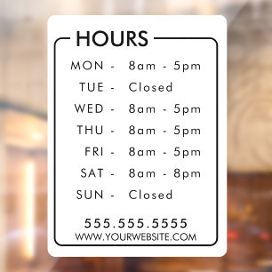 Business Hours Custom Store Window Personalized Cling