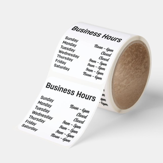 Business Hours Customizable Open Close Roll Square Sticker (Roll)
