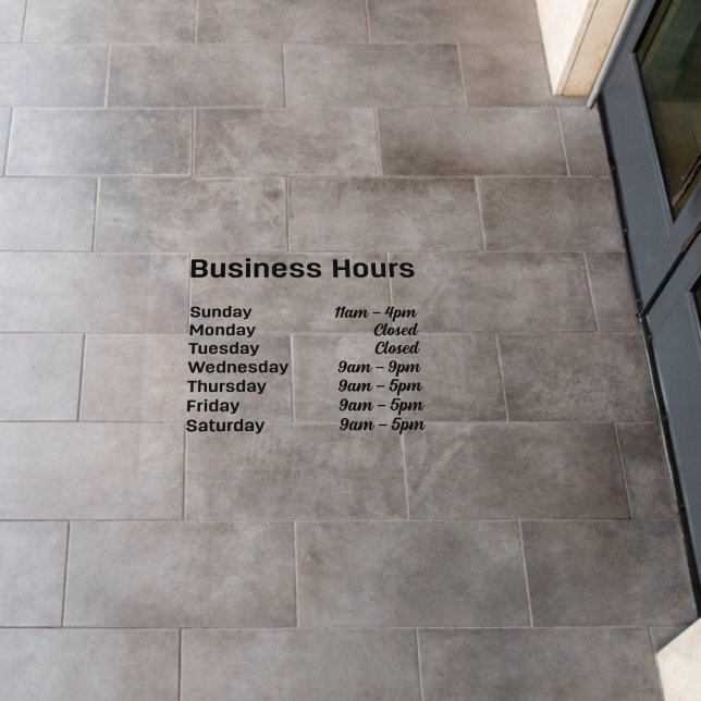 Business Hours Customizable Times  Floor Decals (Restaurant)