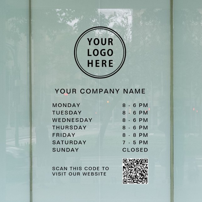 Business Hours Logo Create Your QR Code Window Cling (Business Hours Logo Create Your QR Code Window Cling)