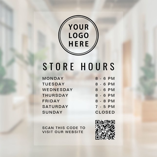 Business Hours Logo QR Code Window Cling (Business Hours Logo QR Code Window Cling)