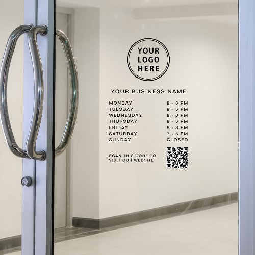 Business Hours Logo QR Code Window Cling