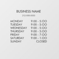 Business Hours Personalized Custom  Window Cling
