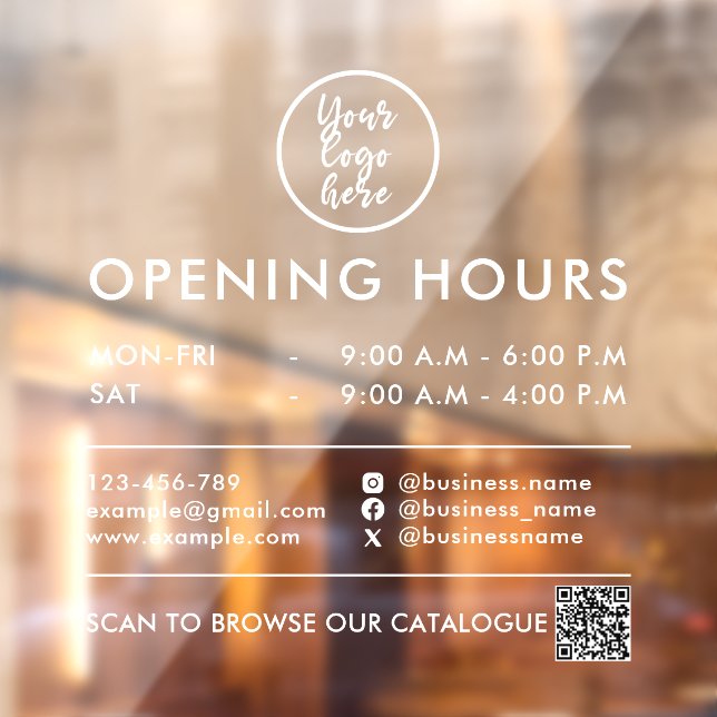 Business Hours QR Code Logo Contact Info White Window Cling (Sheet 2)