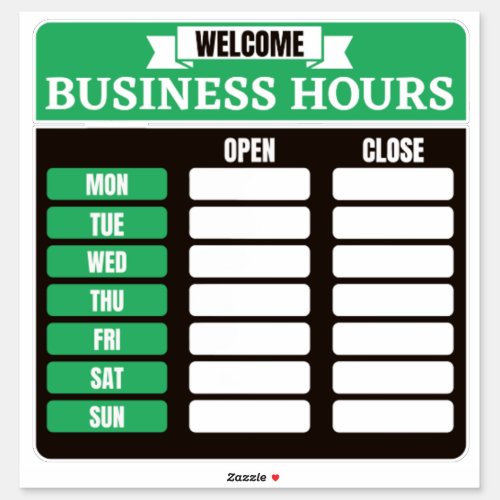 Business Hours SignHours of Operation Signs for B Sticker