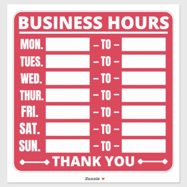 Business Hours Sign Sticker (Sheet)