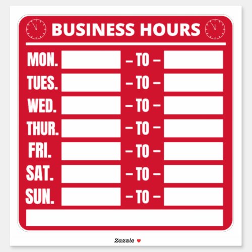 Business Hours Sign Sticker
