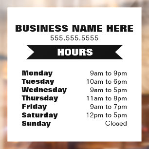 Business Hours Window Cling