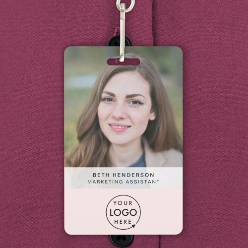 Business ID Card  Blush Pink Girly Modern Staff Badge