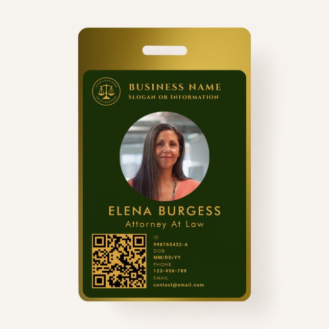 Business ID Logo | Attorney Dark Green Gold Badge (Front)