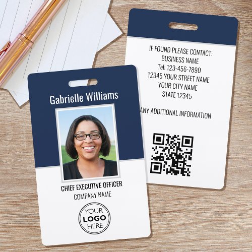 Business ID Photo Security Modern Navy Blue Badge