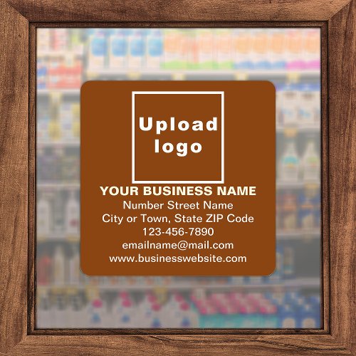 Business Information on Brown Large Square Vinyl Sticker