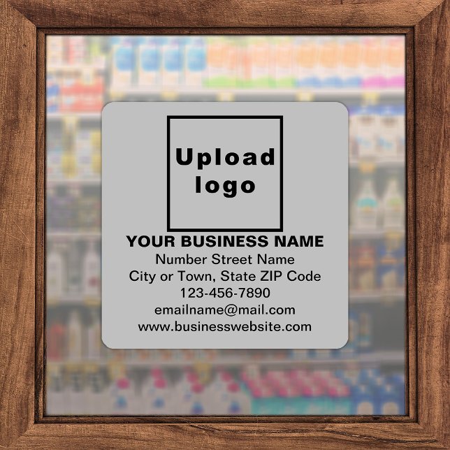 Business Information on Gray Large Square Vinyl Sticker (Advertise your business. Your business brand on gray square vinyl sticker.)