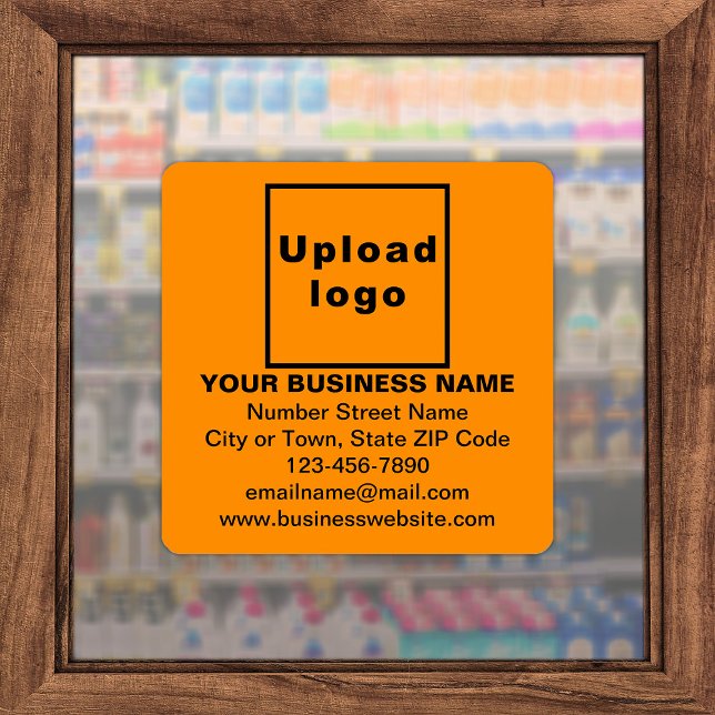 Business Information on Orange Large Square Vinyl Sticker (Advertise your business. Your business brand on orange color square vinyl sticker.)