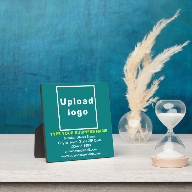 Business Information on Teal Green Square Plaque (Insitu)