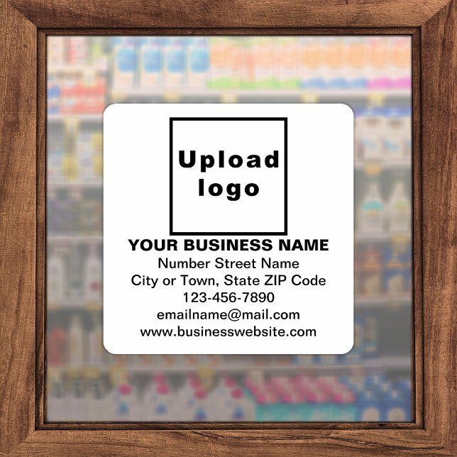 Business Information on White Large Square Vinyl Sticker (Advertise your business. Your business brand on white square vinyl sticker.)