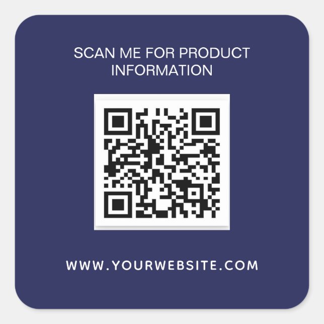 Business information qr code navy blue white square sticker (Front)