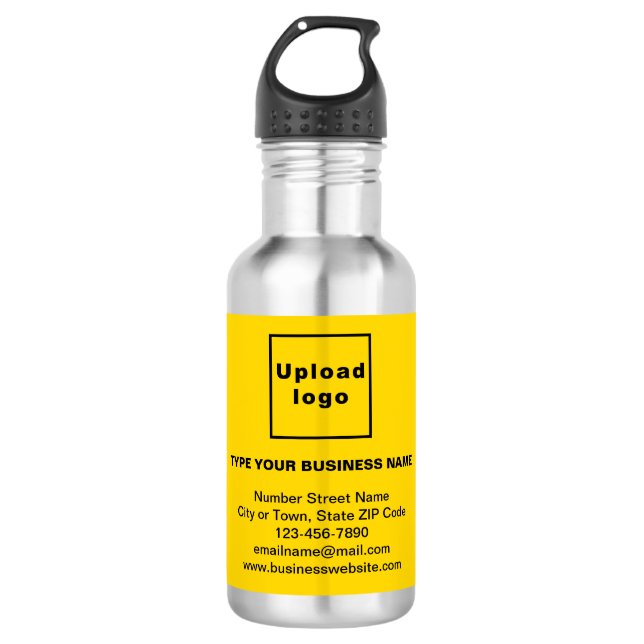 Business Information Yellow Label Stainless Steel Water Bottle (Front)