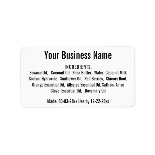  Business Ingredient List Jars Bottles on White  Label
