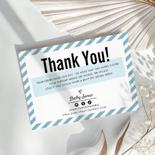 BUSINESS INSERT modern minimal stripe blue Thank You Card