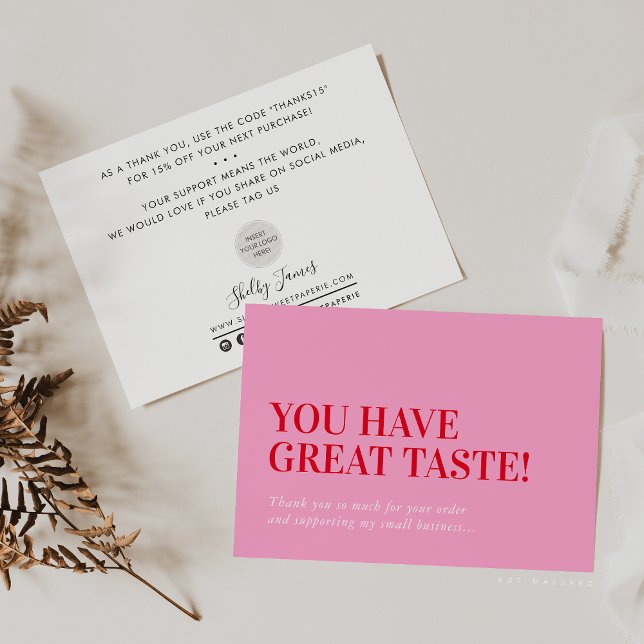 BUSINESS INSERT modern thank you cute red pink Card (Creator Uploaded)